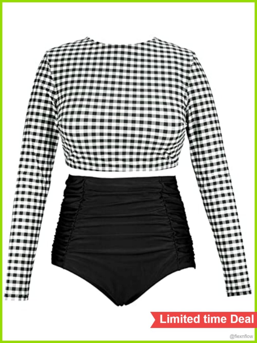 Women's Long Sleeve Rash Guard Tankini Set High Waist Swim Shirt